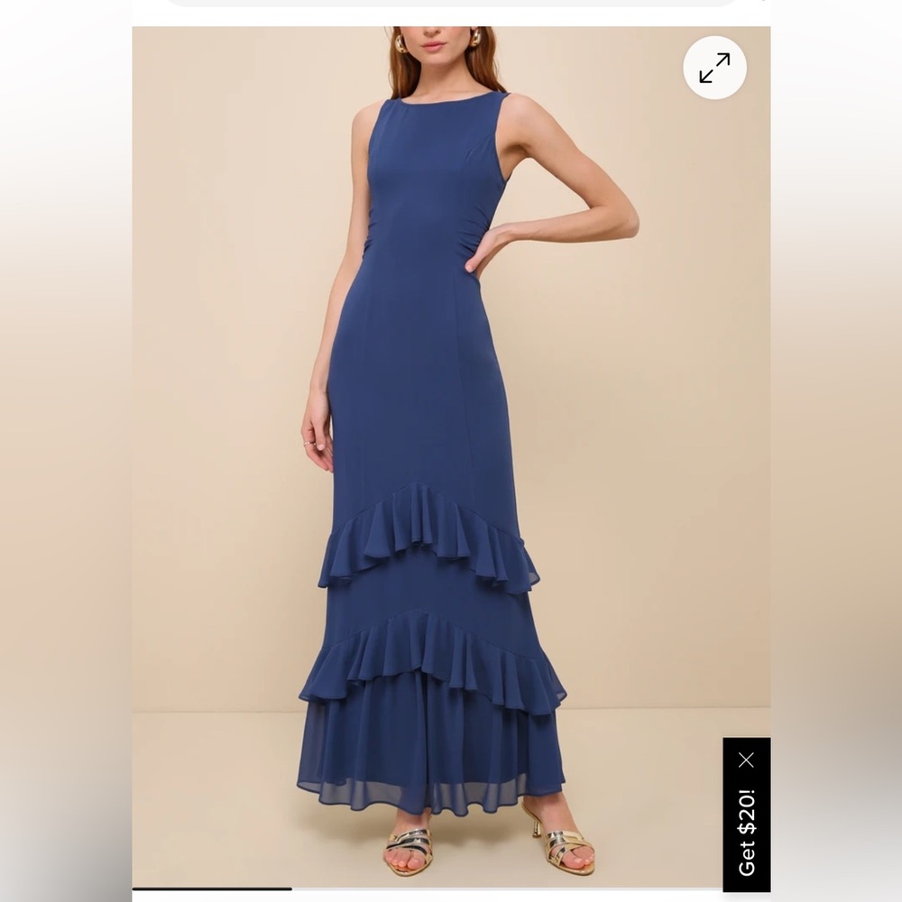 Lulus Lovely Arrival Dark Blue Chiffon Ruffled Tiered
Maxi Dress